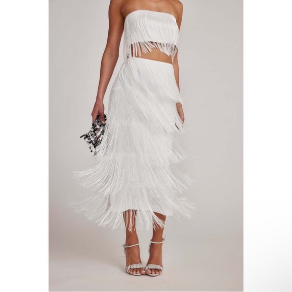 12th Tribe Dresses & Skirts - 12th Tribe Gatsby White Fringe Midi Skirt & Gatsby White Fringe Strapless Top